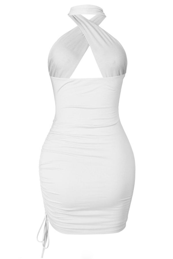 white halter mini dress